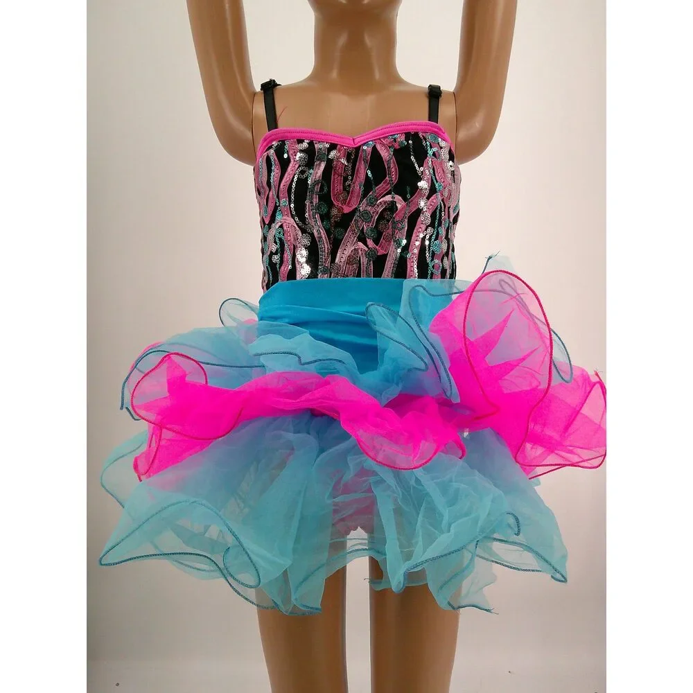 Pre-Owned Dance Costume Gallery 15326 Small Child Pink Fringe Jazz Sequin 1